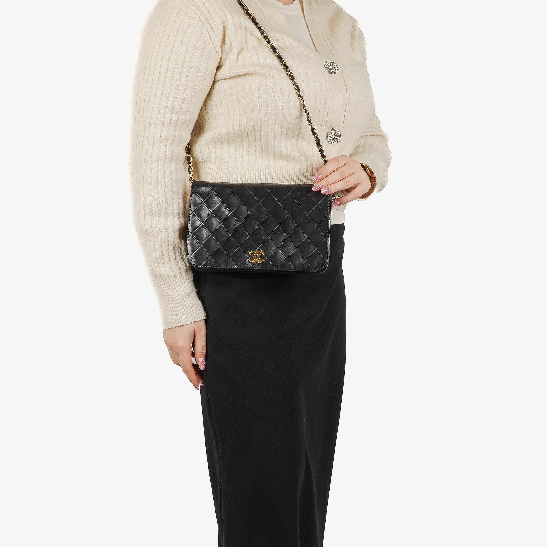 Chanel Classic Full Flap Bag Black Quilted Lambskin 24K Gold-Plated Hardware