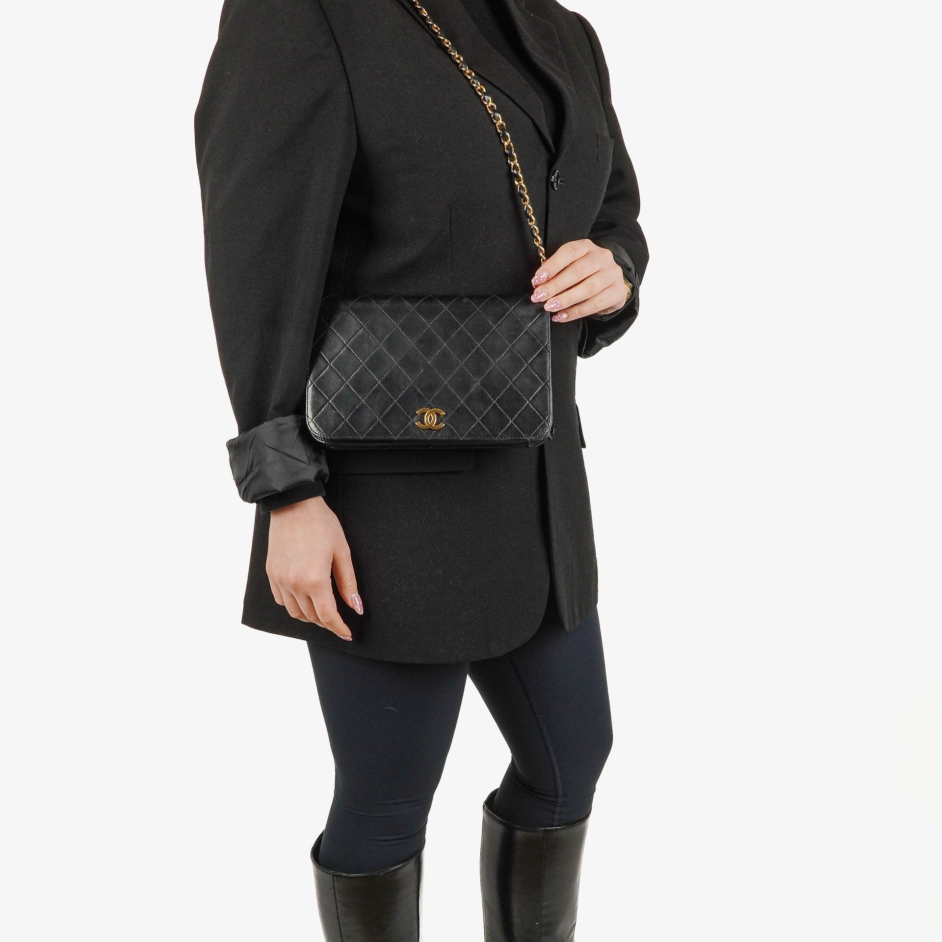 Chanel Classic Full Flap Bag Black Quilted Lambskin 24K Gold-Plated Hardware