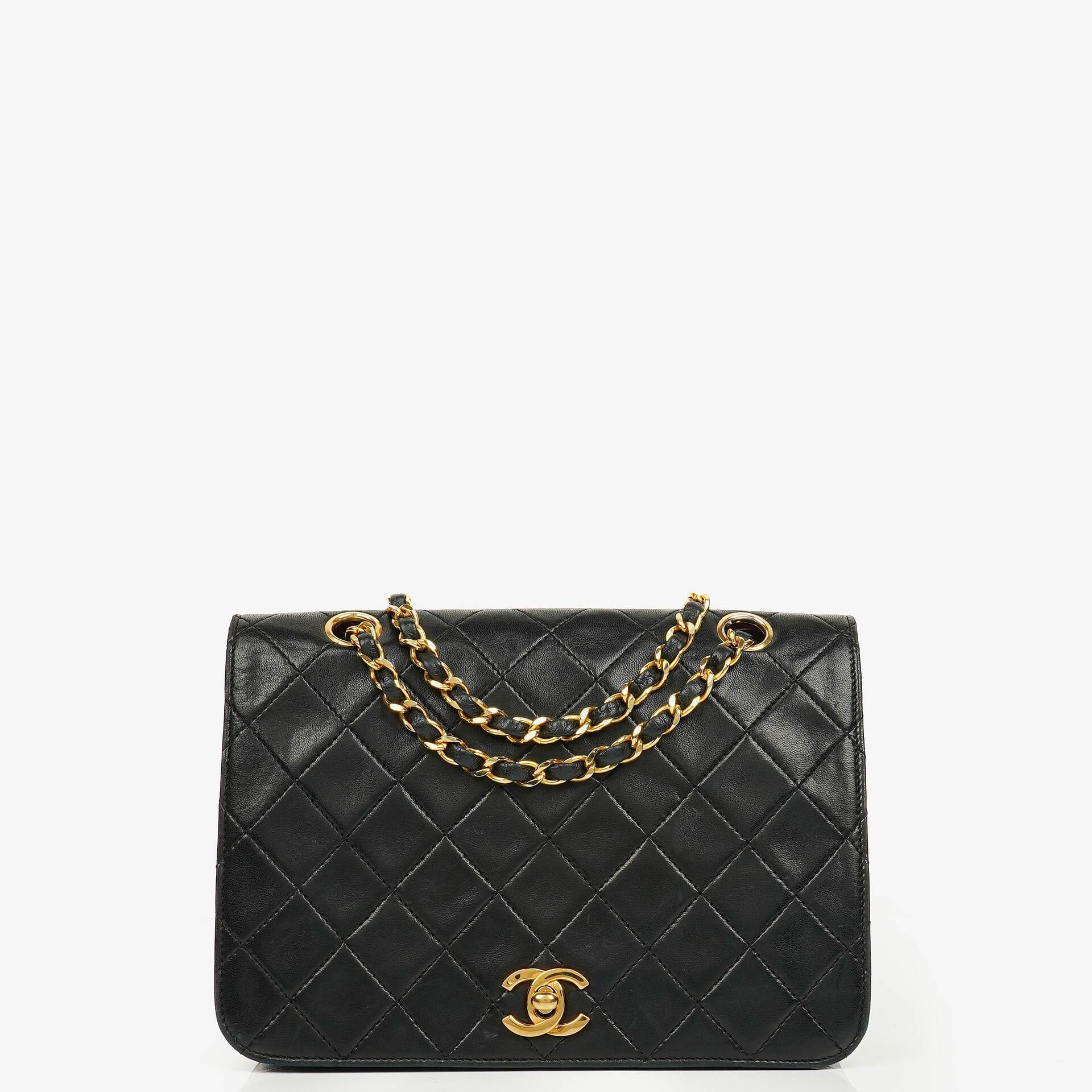 Chanel Full Flap Bag Black Quilted Leather 24K Gold-Plated Hardware