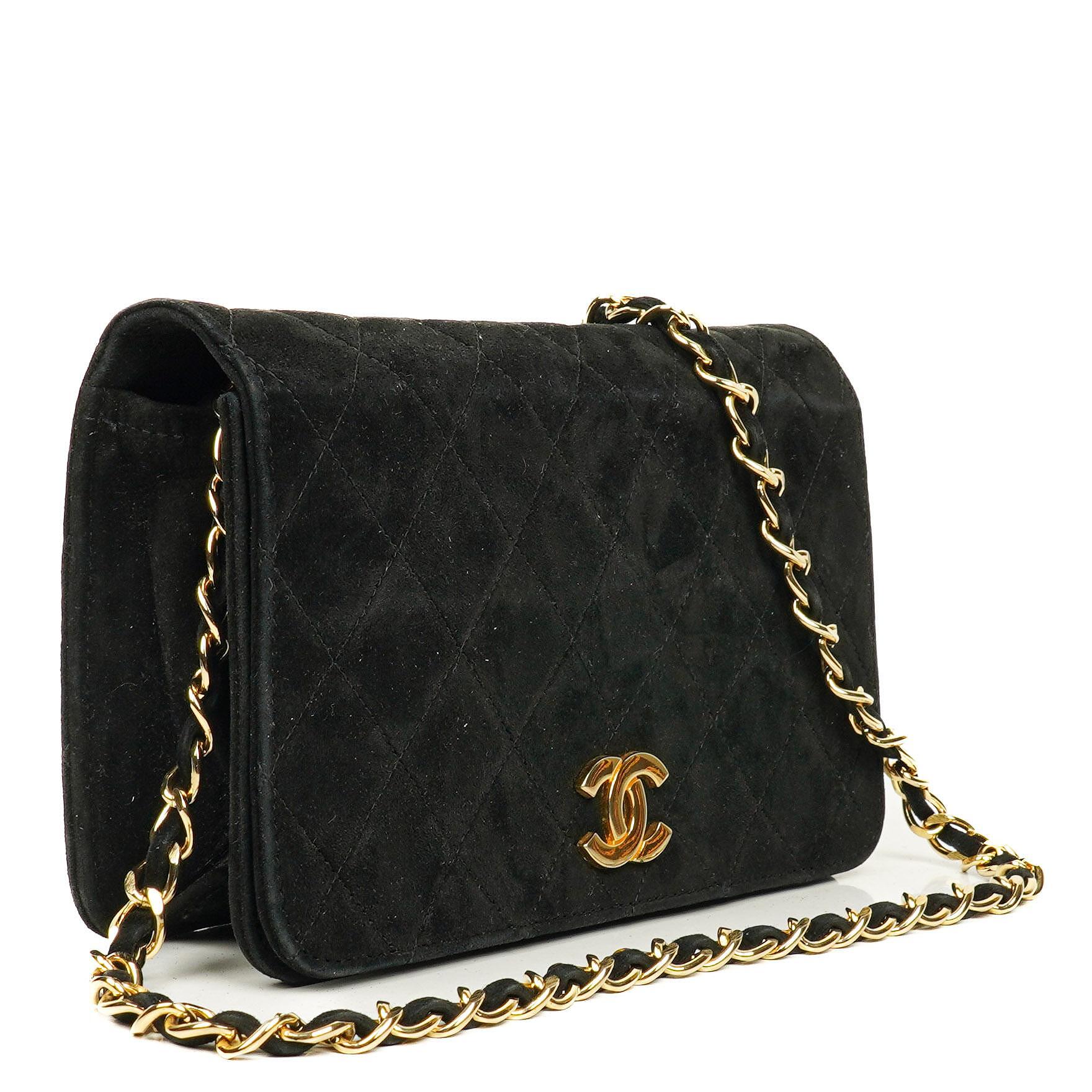 Chanel Classic Full Flap Bag Black Quilted Suede