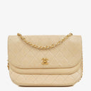 Chanel Classic Half Moon Double Flap Bag In Beige Quilted Lambskin And 24K Gold-Plated Hardware
