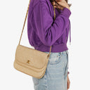 Chanel Classic Half Moon Double Flap Bag In Beige Quilted Lambskin And 24K Gold-Plated Hardware