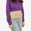 Chanel Classic Half Moon Double Flap Bag In Beige Quilted Lambskin And 24K Gold-Plated Hardware