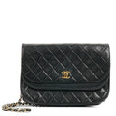 Chanel Classic Half Moon Double Flap Bag In Black Quilted Lambskin And 24K Gold-Plated Hardware