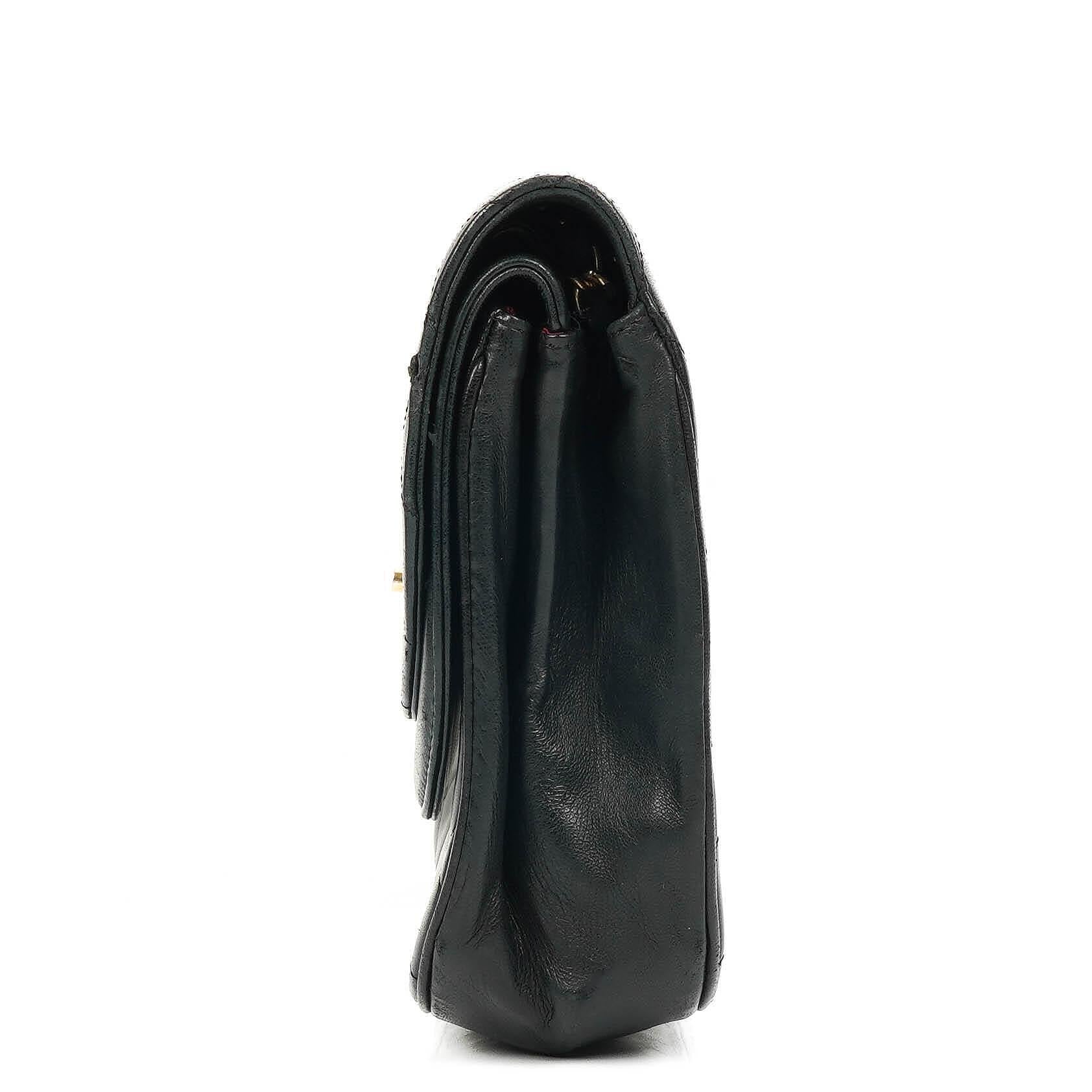 Chanel Classic Half Moon Double Flap Bag In Black Quilted Lambskin And 24K Gold-Plated Hardware