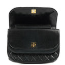 Chanel Classic Half Moon Double Flap Bag In Black Quilted Lambskin And 24K Gold-Plated Hardware