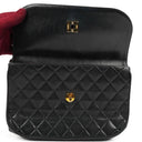 Chanel Classic Half Moon Double Flap Bag In Black Quilted Lambskin And 24K Gold-Plated Hardware