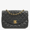 Chanel Classic Half-Moon Single Flap Bag Black Quilted Lambskin With 24K Gold-Plated Hardware