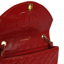 Chanel Classic Half-Moon Single Flap Bag Red Quilted Lambskin With 24K Gold-Plated Hardware