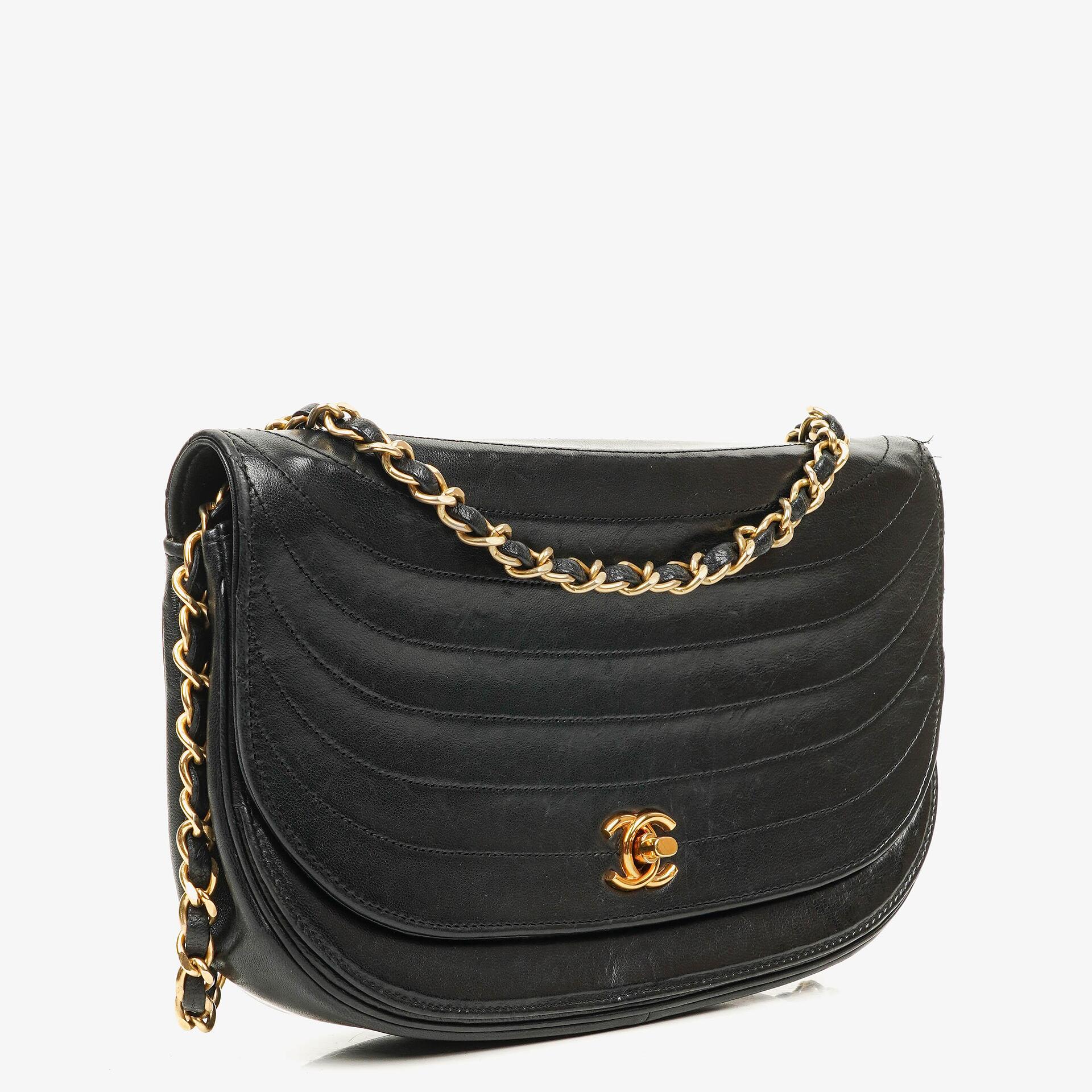Chanel Classic Lambskin Half Moon Black Flap Bag With 24K Gold-Plated Hardware