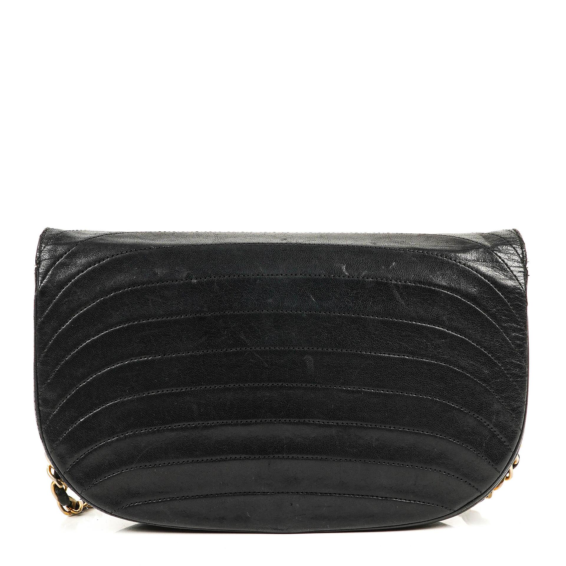 Chanel Classic Lambskin Half Moon Black Flap Bag With 24K Gold-Plated Hardware