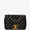 Chanel Classic Maxi Logo Full Flap Bag Black Quilted Patent Leather With 24K Gold-Plated Hardware