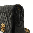 Chanel Classic Maxi Logo Full Flap Bag Black Quilted Patent Leather With 24K Gold-Plated Hardware