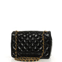 Chanel Classic Maxi Logo Full Flap Bag Black Quilted Patent Leather With 24K Gold-Plated Hardware