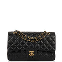 Chanel Classic Medium Double Flap Bag Black Quilted Lambskin 24K Gold-Plated Hardware