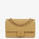 Chanel Classic Medium Double Flap Bag In Beige Quilted Lambskin And 24K Gold-Plated Hardware