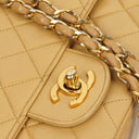Chanel Classic Medium Double Flap Bag In Beige Quilted Lambskin And 24K Gold-Plated Hardware