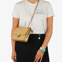 Chanel Classic Medium Double Flap Bag In Beige Quilted Lambskin And 24K Gold-Plated Hardware