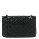 Chanel Classic Medium Double Flap Bag In Black Quilted Caviar Leather With 24K Gold-Plated Hardware