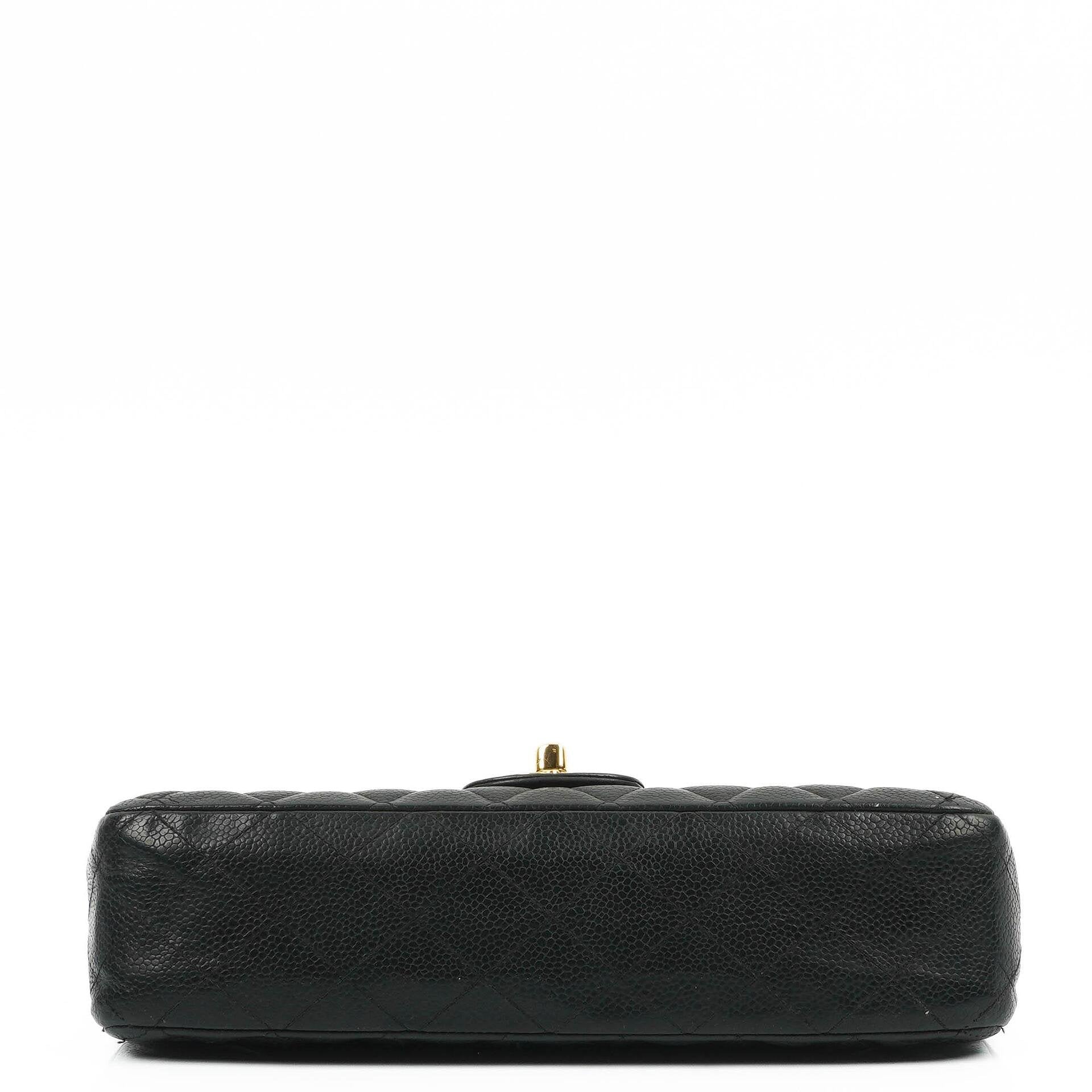 Chanel Classic Medium Double Flap Bag In Black Quilted Caviar Leather With 24K Gold-Plated Hardware