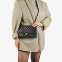 Chanel Classic Medium Double Flap Bag In Black Quilted Caviar Leather With 24K Gold-Plated Hardware