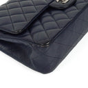 Chanel Classic Medium Double Flap Bag In Navy Quilted Caviar Leather And Silver-Tone Hardware