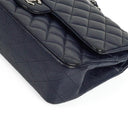 Chanel Classic Medium Double Flap Bag In Navy Quilted Caviar Leather And Silver-Tone Hardware