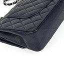 Chanel Classic Medium Double Flap Bag In Navy Quilted Caviar Leather And Silver-Tone Hardware