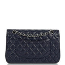 Chanel Classic Medium Double Flap Bag In Navy Quilted Caviar Leather And Silver-Tone Hardware