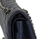 Chanel Classic Medium Double Flap Bag In Navy Quilted Caviar Leather And Silver-Tone Hardware