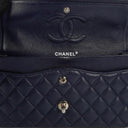 Chanel Classic Medium Double Flap Bag In Navy Quilted Caviar Leather And Silver-Tone Hardware