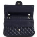 Chanel Classic Medium Double Flap Bag In Navy Quilted Caviar Leather And Silver-Tone Hardware