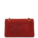 Chanel Classic Medium Double Flap Bag In Red Quilted Suede And 24K Gold-Plated Hardware