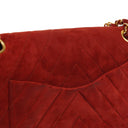 Chanel Classic Medium Double Flap Bag In Red Quilted Suede And 24K Gold-Plated Hardware