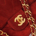 Chanel Classic Medium Double Flap Bag In Red Quilted Suede And 24K Gold-Plated Hardware