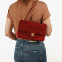 Chanel Classic Medium Double Flap Bag In Red Quilted Suede And 24K Gold-Plated Hardware