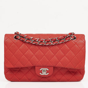 Chanel Classic Medium Perforated Red Quilted Lambskin Double Flap Bag