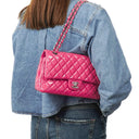 Chanel Classic Medium Pink Quilted Patent Leather Double Flap Bag With Silver Hardware