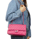 Chanel Classic Medium Pink Quilted Patent Leather Double Flap Bag With Silver Hardware