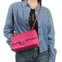 Chanel Classic Medium Pink Quilted Patent Leather Double Flap Bag With Silver Hardware