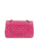 Chanel Classic Medium Pink Quilted Patent Leather Double Flap Bag With Silver Hardware