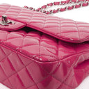 Chanel Classic Medium Pink Quilted Patent Leather Double Flap Bag With Silver Hardware
