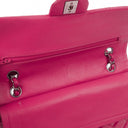 Chanel Classic Medium Pink Quilted Patent Leather Double Flap Bag With Silver Hardware