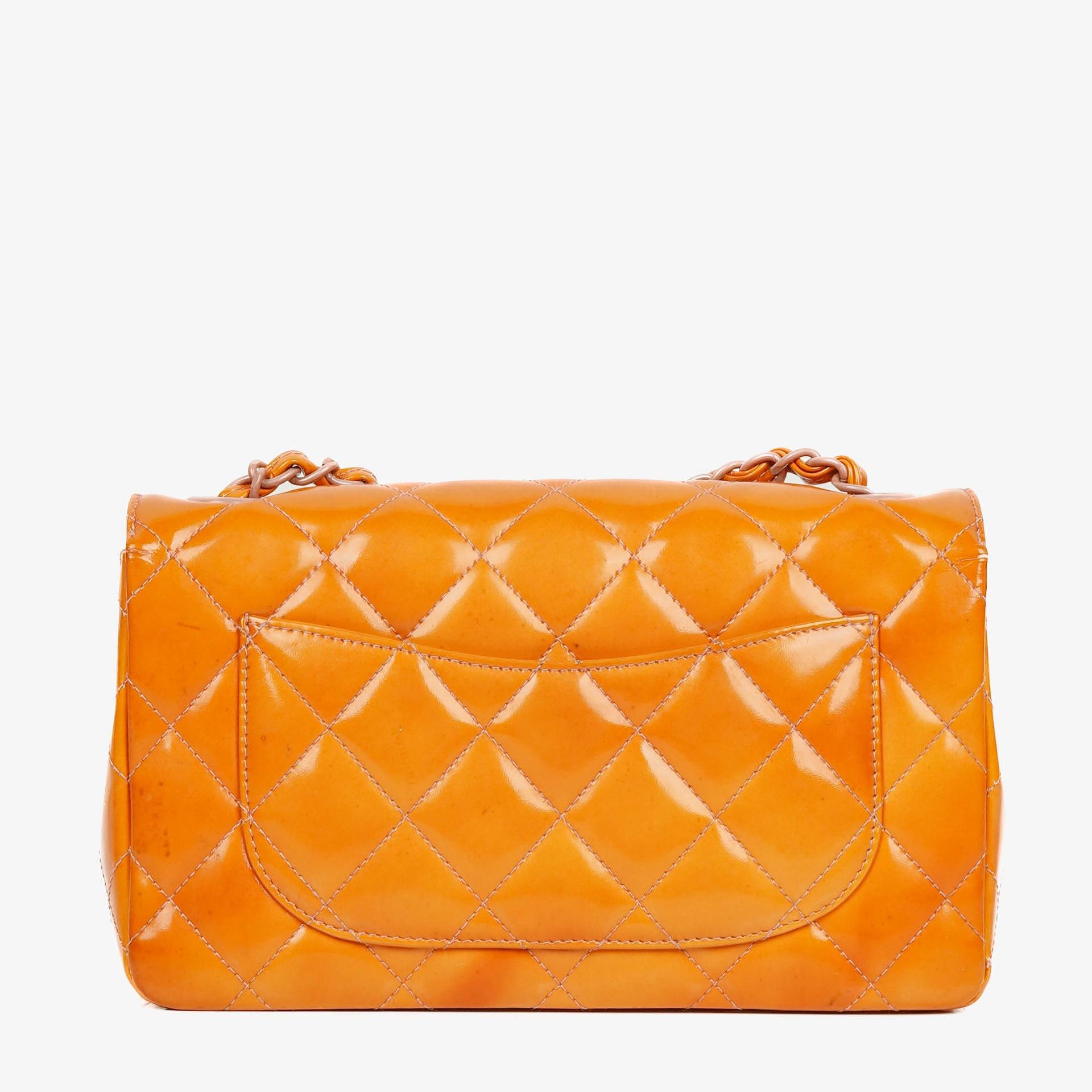 Chanel Classic Mini Rectangular Single Flap Bag Orange Patent Leather