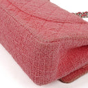 Chanel Classic Pink Tweed Crystal Bead Flower Embellished Quilted Medium Double Flap Bag With Silver Hardware