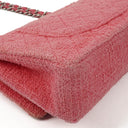Chanel Classic Pink Tweed Crystal Bead Flower Embellished Quilted Medium Double Flap Bag With Silver Hardware