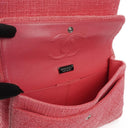 Chanel Classic Pink Tweed Crystal Bead Flower Embellished Quilted Medium Double Flap Bag With Silver Hardware