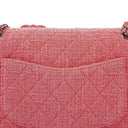 Chanel Classic Pink Tweed Crystal Bead Flower Embellished Quilted Medium Double Flap Bag With Silver Hardware