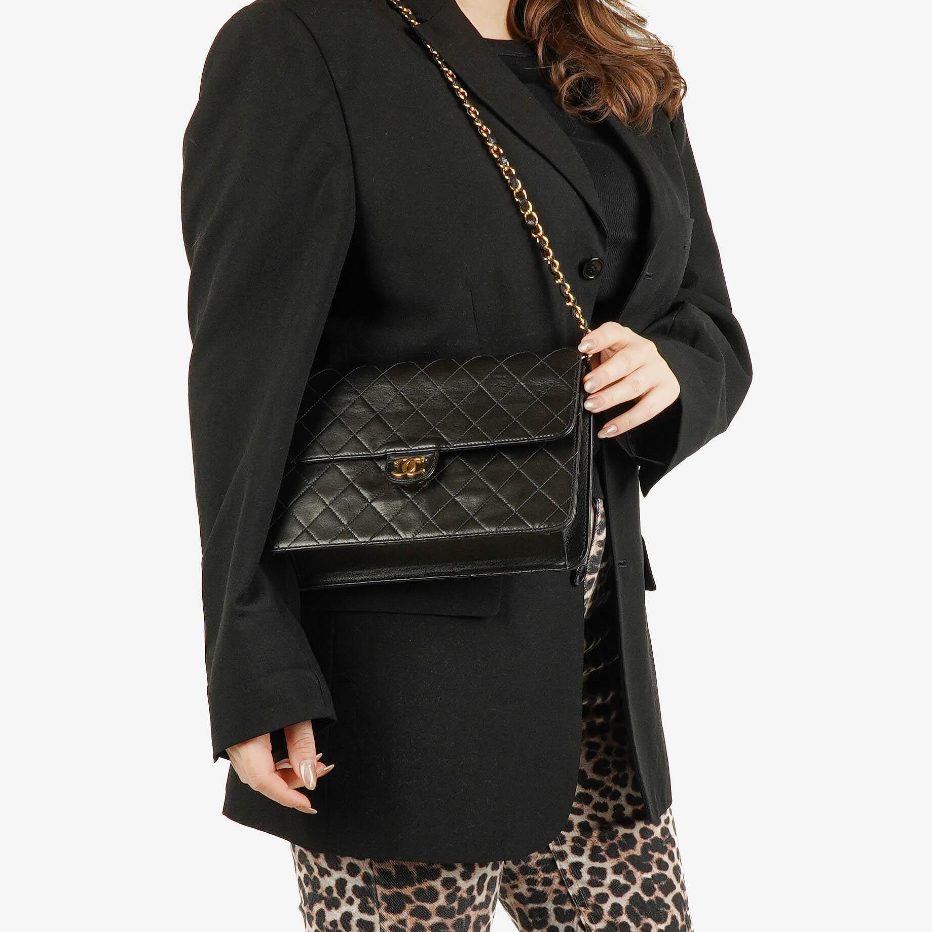Chanel Classic Single Flap Bag Black Quilted Lambskin With 24K Gold-Plated Hardware