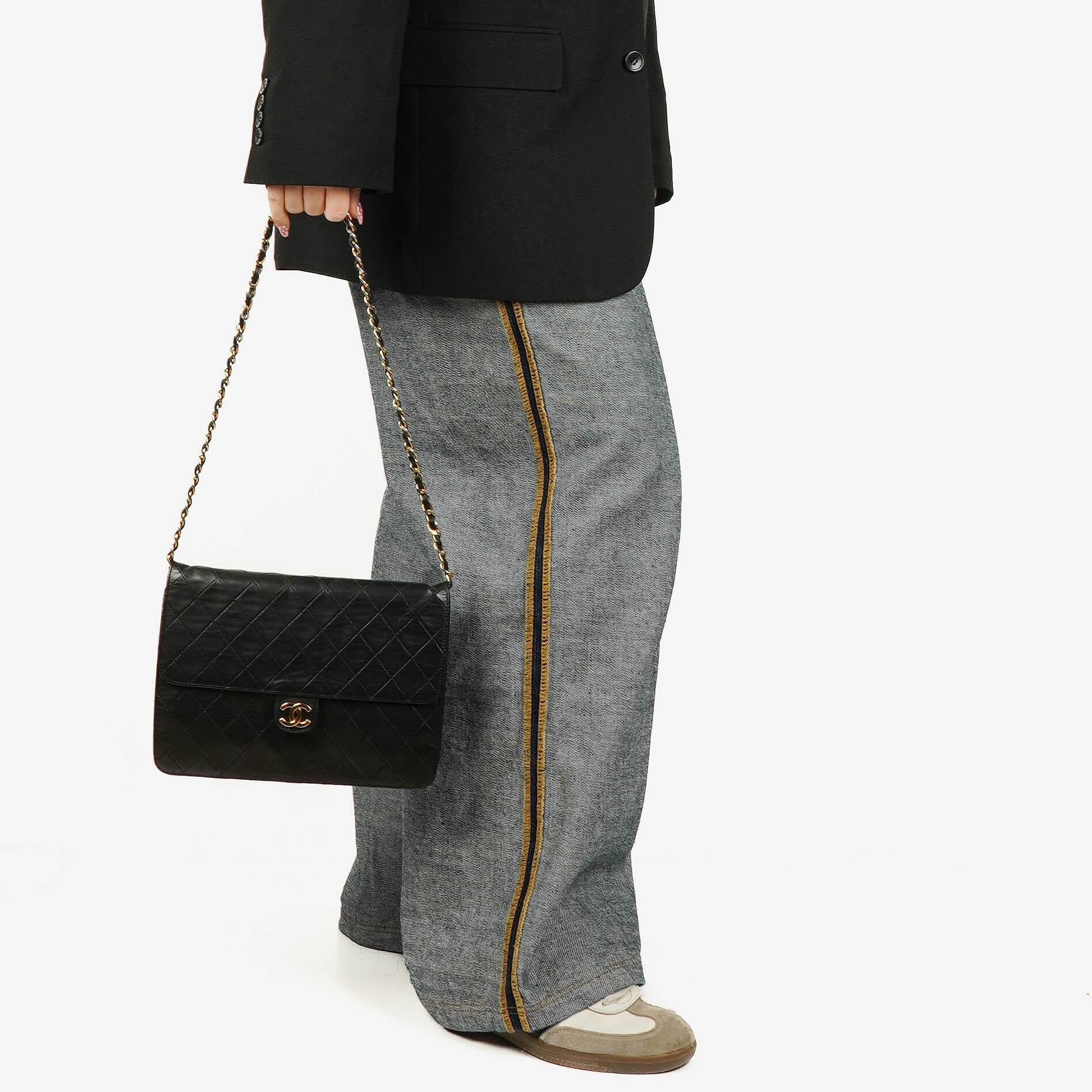 Chanel Classic Single Flap Bag Black Quilted Lambskin With 24K Gold-Plated Hardware